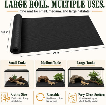 Arbitrary Cutting Terrarium Reptile Carpet, Reptile Mat, Bearded Dragon Tank Accessories Flooring, Bearded Dragon, Leopard Gecko Substrate, Snake,Tortoise Bedding Black 17.5“× 79”