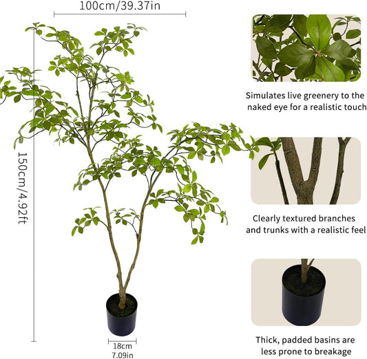 Artificial Gardenia Tree,5ft（1pack） Tall Fake Plants Artificial Mahonia fortunei Plants for Indoor, Fake Trees for Office Home Living Room Floor Patio Greening Porch Decor