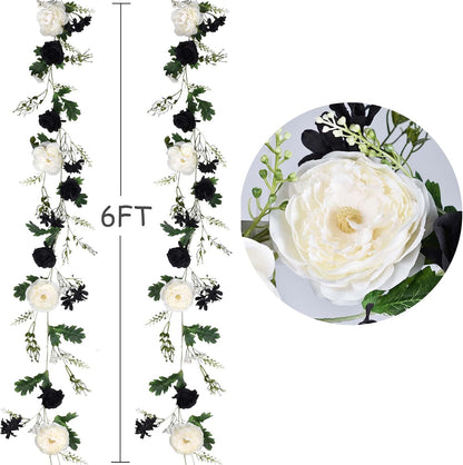 2 Pack Artificial Peony Flower Garland - 6ft Silk Peony Pink Flower Garland for Wedding Party Table Decoration (2, Pink)