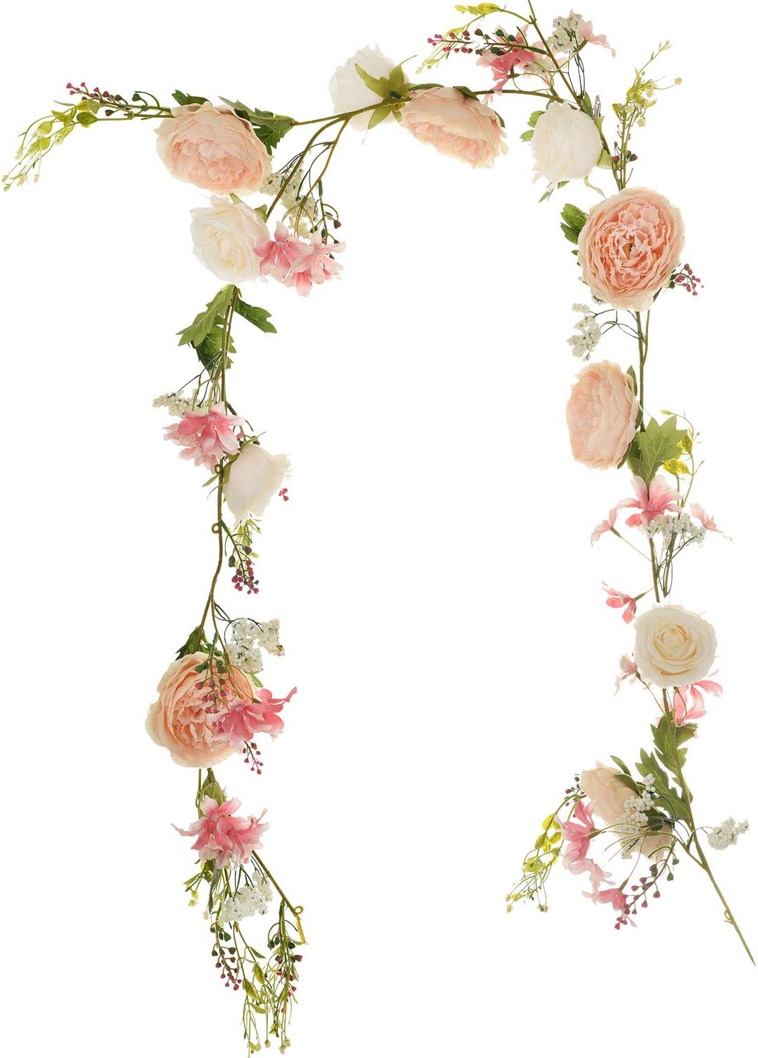 2 Pack Artificial Peony Flower Garland - 6ft Silk Peony Pink Flower Garland for Wedding Party Table Decoration (2, Pink)