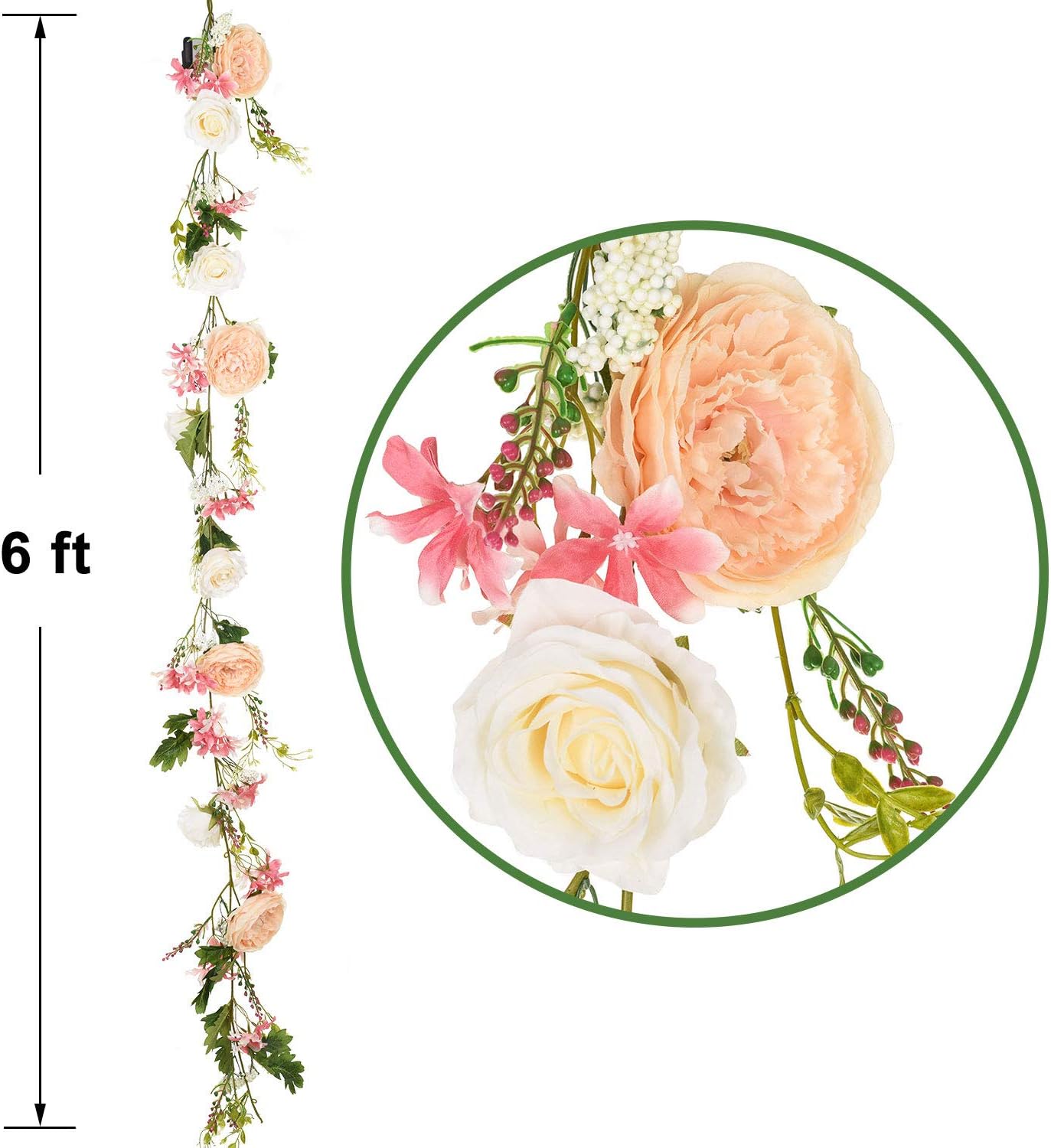 2 Pack Artificial Peony Flower Garland - 6ft Silk Peony Pink Flower Garland for Wedding Party Table Decoration (2, Pink)