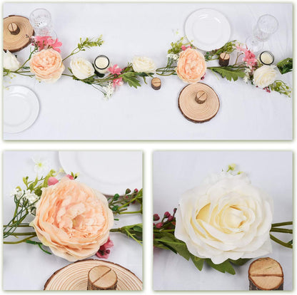 2 Pack Artificial Peony Flower Garland - 6ft Silk Peony Pink Flower Garland for Wedding Party Table Decoration (2, Pink)