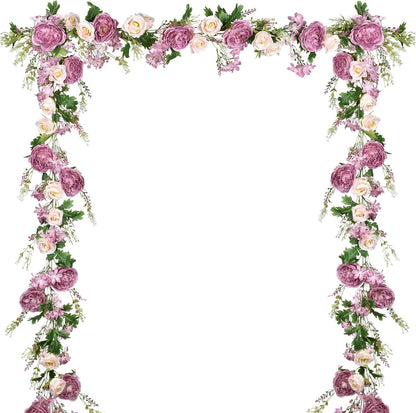 2 Pack Artificial Peony Flower Garland - 6ft Silk Peony Pink Flower Garland for Wedding Party Table Decoration (2, Pink)