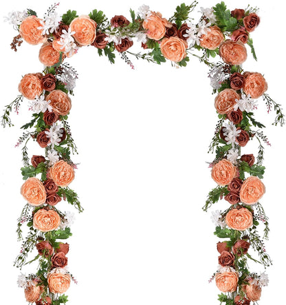 2 Pack Artificial Peony Flower Garland - 6ft Silk Peony Pink Flower Garland for Wedding Party Table Decoration (2, Pink)