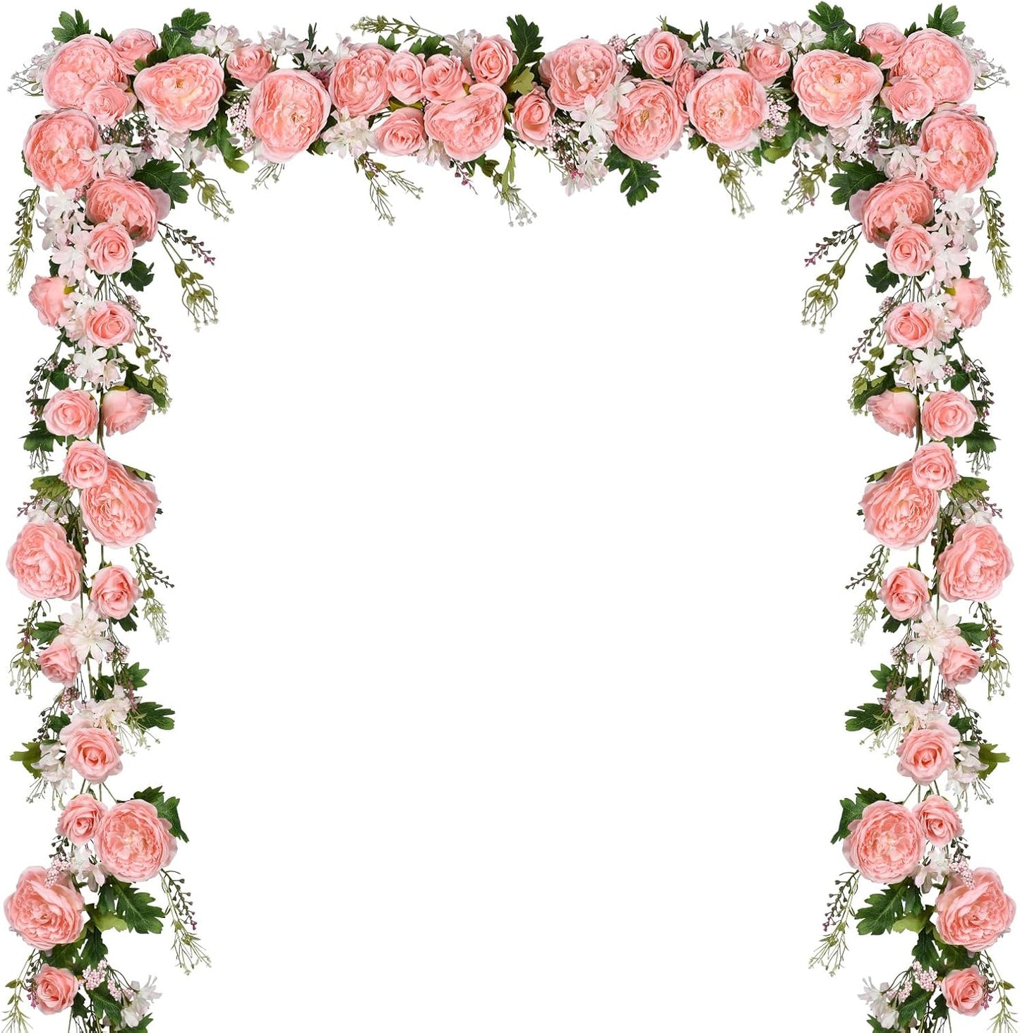 2 Pack Artificial Peony Flower Garland - 6ft Silk Peony Pink Flower Garland for Wedding Party Table Decoration (2, Pink)