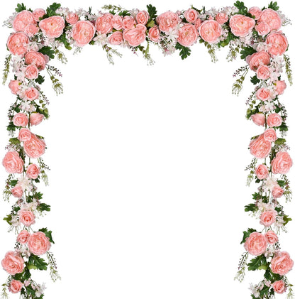 2 Pack Artificial Peony Flower Garland - 6ft Silk Peony Pink Flower Garland for Wedding Party Table Decoration (2, Pink)