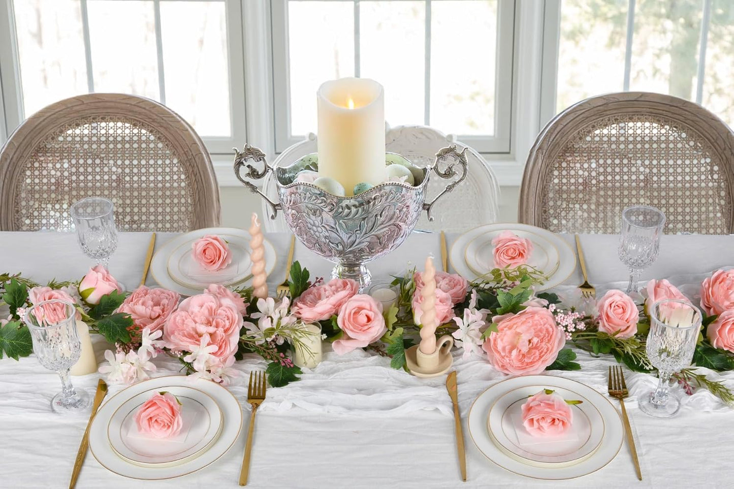 2 Pack Artificial Peony Flower Garland - 6ft Silk Peony Pink Flower Garland for Wedding Party Table Decoration (2, Pink)