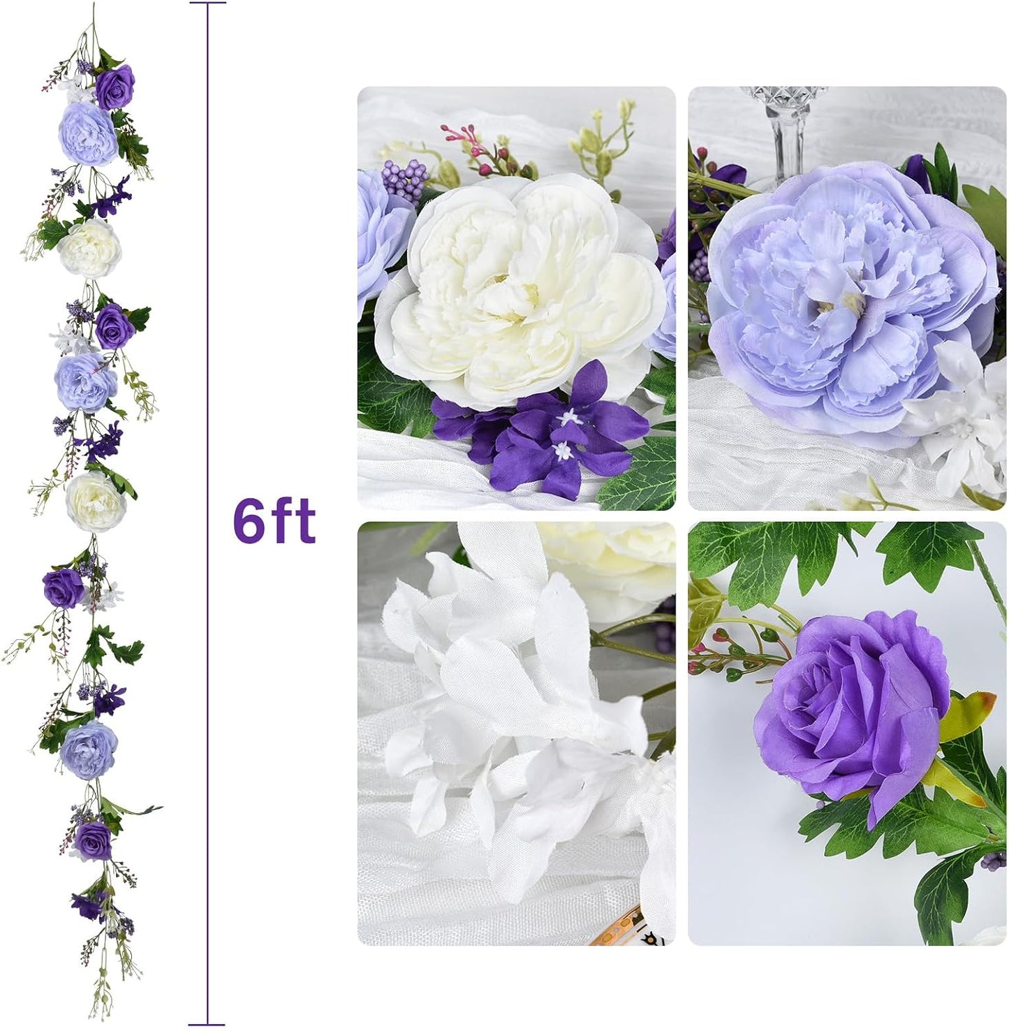 2 Pack Artificial Peony Flower Garland - 6ft Silk Peony Pink Flower Garland for Wedding Party Table Decoration (2, Pink)