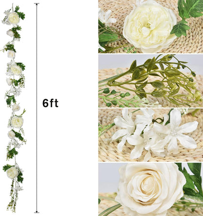 2 Pack Artificial Peony Flower Garland - 6ft Silk Peony Pink Flower Garland for Wedding Party Table Decoration (2, Pink)