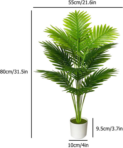Artificial Areca Palm Plant Fake Tropical Tree Perfect Faux Plants in Pot for Indoor Outdoor House Home Office Wedding Garden Modern Decoration Housewarming Gift (80cm Tall Palm)