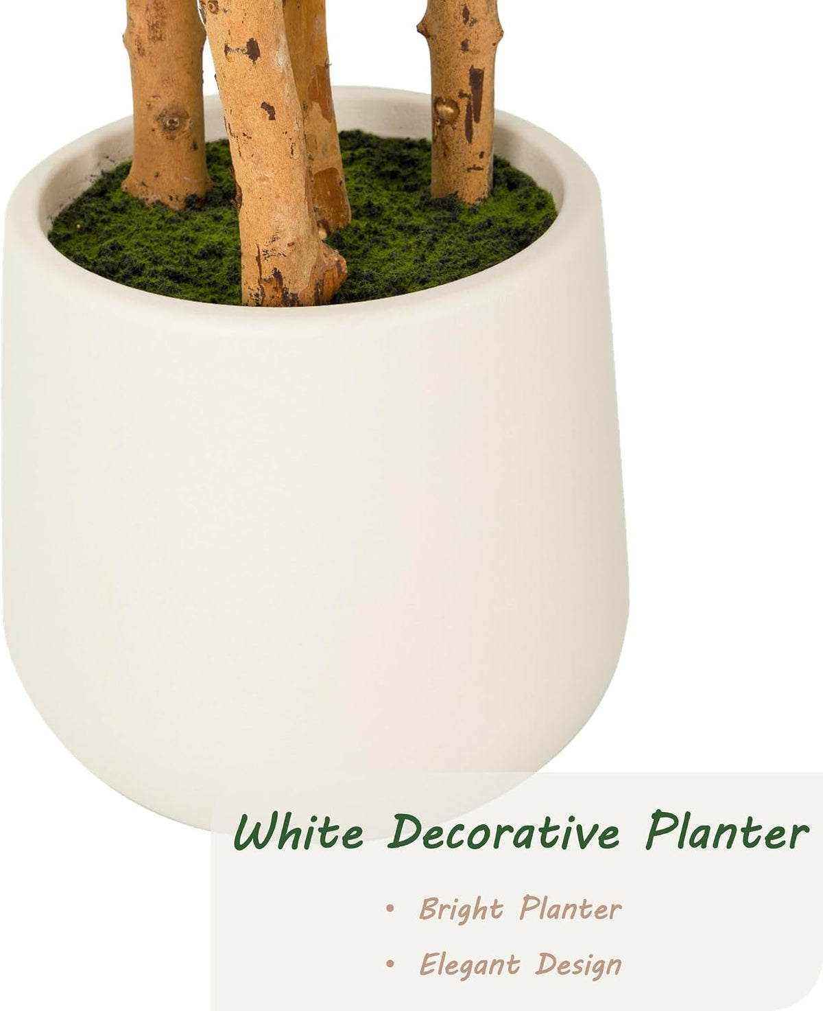 6ft Artificial Ficus Tree with White Decorative Planter & Multiple Real Wood Trunks, 72in Fake Ficus Tree with Lifelike Leaves, Faux Ficus Tree for Living Room Bedroom Office Decor