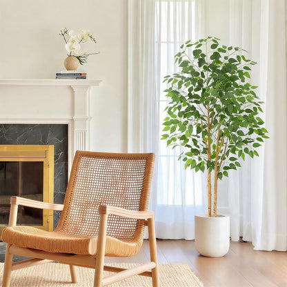 6ft Artificial Ficus Tree with White Decorative Planter & Multiple Real Wood Trunks, 72in Fake Ficus Tree with Lifelike Leaves, Faux Ficus Tree for Living Room Bedroom Office Decor