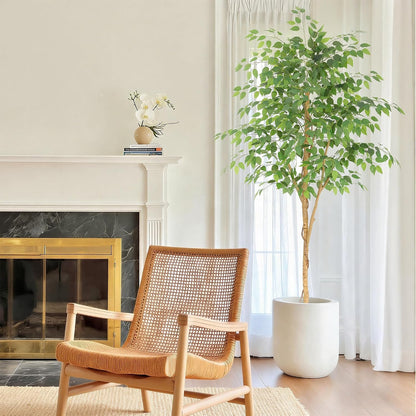 6ft Artificial Ficus Tree with White Decorative Planter & Multiple Real Wood Trunks, 72in Fake Ficus Tree with Lifelike Leaves, Faux Ficus Tree for Living Room Bedroom Office Decor