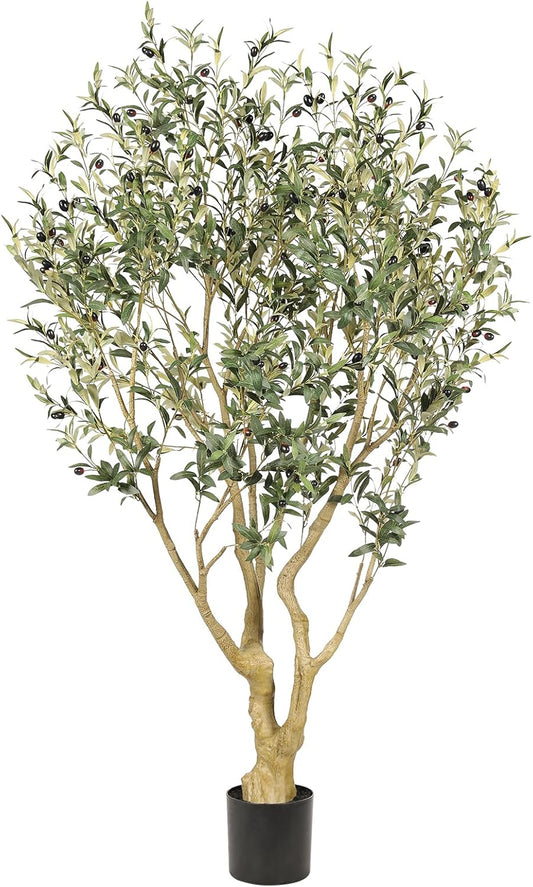 Large Artificial Olive Tree 8ft with Thick Trunk & Realistic Leaves | Tall Faux Olive Tree with Full Dense, Natural Look, Sturdy Base - Fake Olive Tree for Modern Home Office Living Room Decor