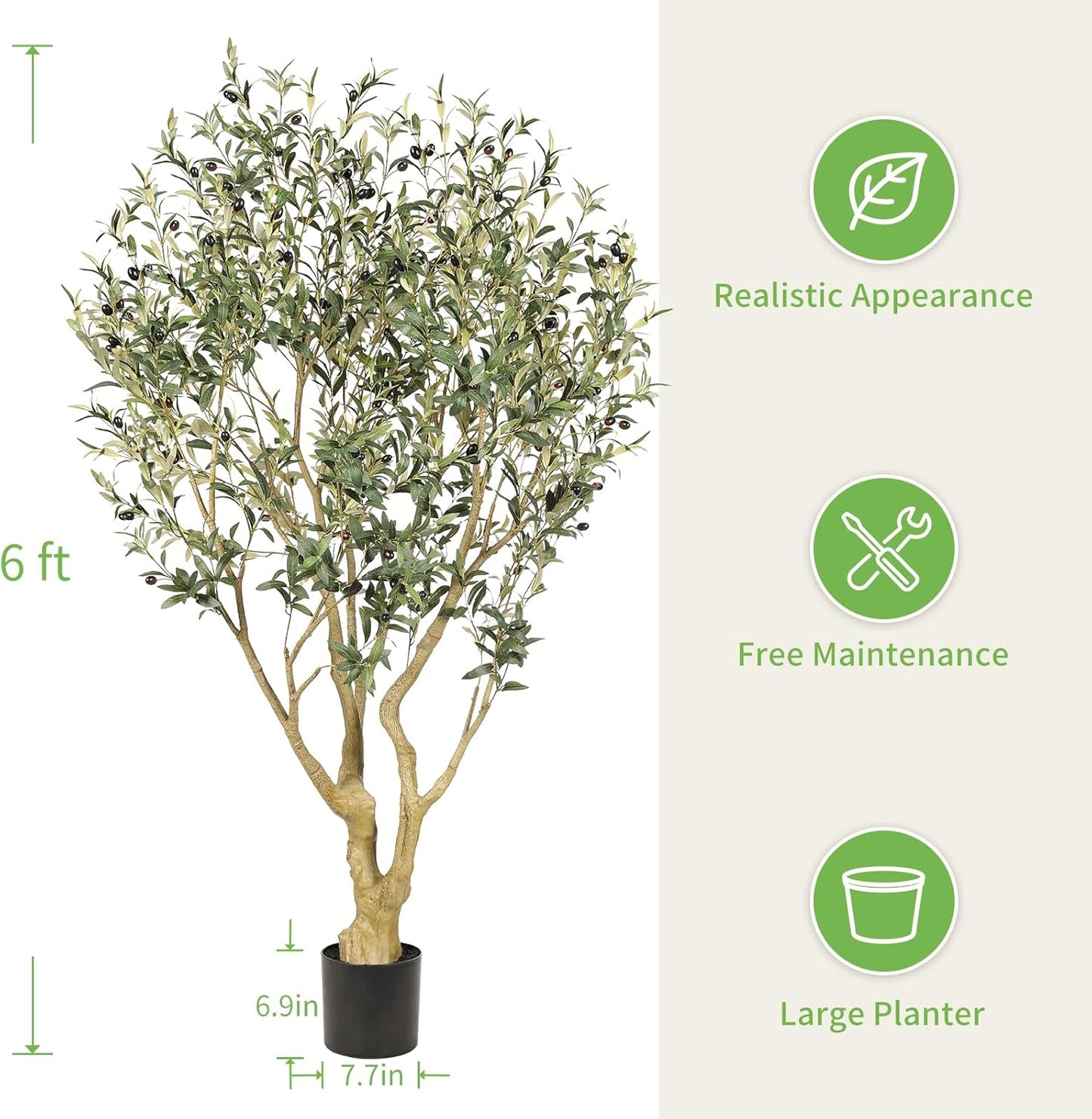 Large Artificial Olive Tree 8ft with Thick Trunk & Realistic Leaves | Tall Faux Olive Tree with Full Dense, Natural Look, Sturdy Base - Fake Olive Tree for Modern Home Office Living Room Decor