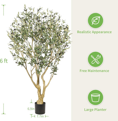 Large Artificial Olive Tree 8ft with Thick Trunk & Realistic Leaves | Tall Faux Olive Tree with Full Dense, Natural Look, Sturdy Base - Fake Olive Tree for Modern Home Office Living Room Decor