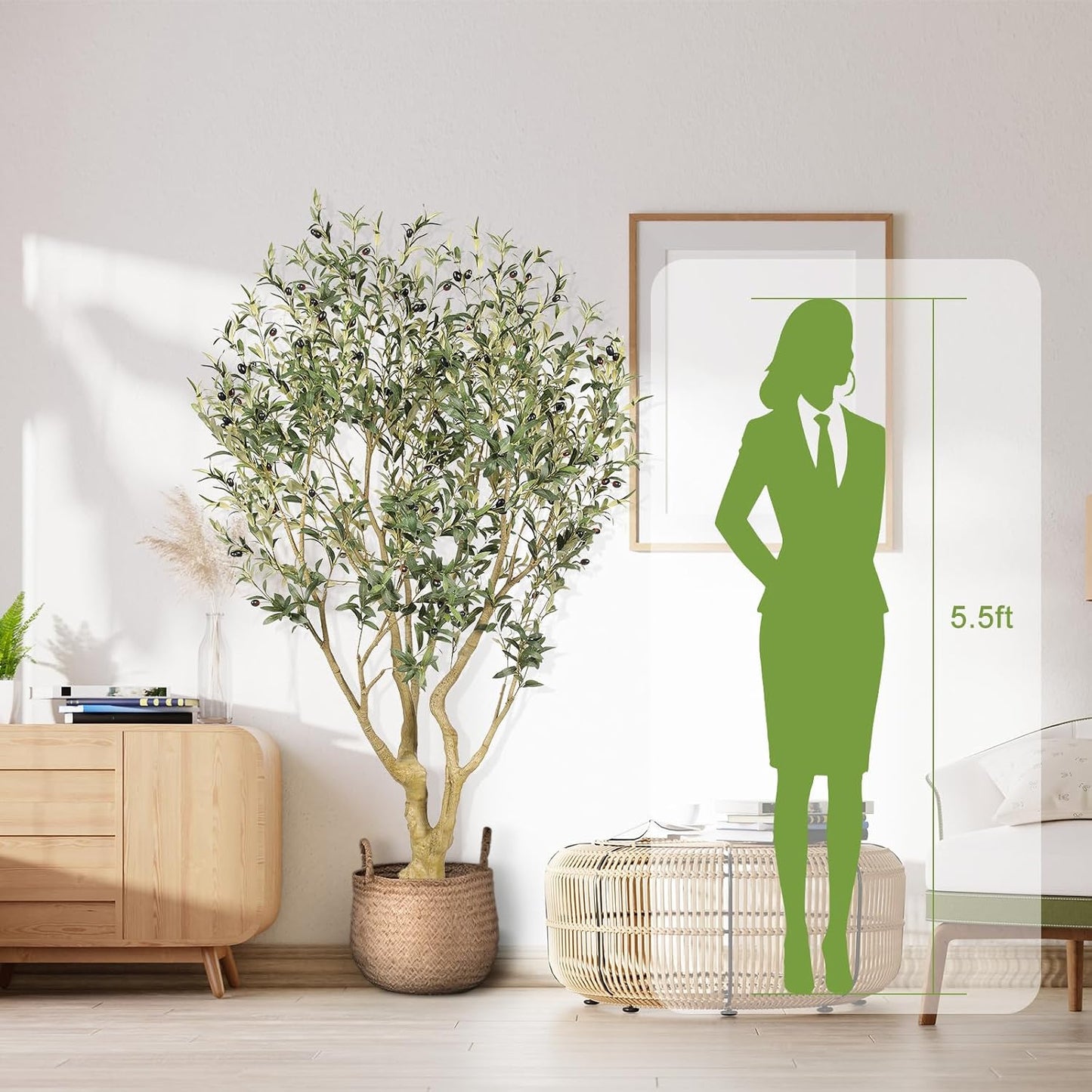 Large Artificial Olive Tree 8ft with Thick Trunk & Realistic Leaves | Tall Faux Olive Tree with Full Dense, Natural Look, Sturdy Base - Fake Olive Tree for Modern Home Office Living Room Decor