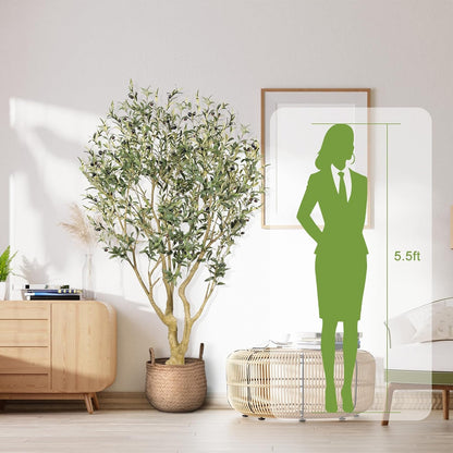 Large Artificial Olive Tree 8ft with Thick Trunk & Realistic Leaves | Tall Faux Olive Tree with Full Dense, Natural Look, Sturdy Base - Fake Olive Tree for Modern Home Office Living Room Decor