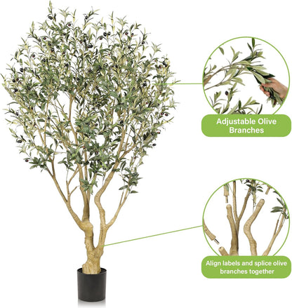 Large Artificial Olive Tree 8ft with Thick Trunk & Realistic Leaves | Tall Faux Olive Tree with Full Dense, Natural Look, Sturdy Base - Fake Olive Tree for Modern Home Office Living Room Decor
