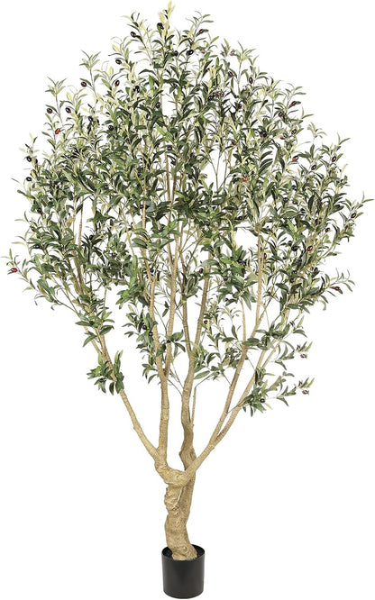 Large Artificial Olive Tree 8ft with Thick Trunk & Realistic Leaves | Tall Faux Olive Tree with Full Dense, Natural Look, Sturdy Base - Fake Olive Tree for Modern Home Office Living Room Decor