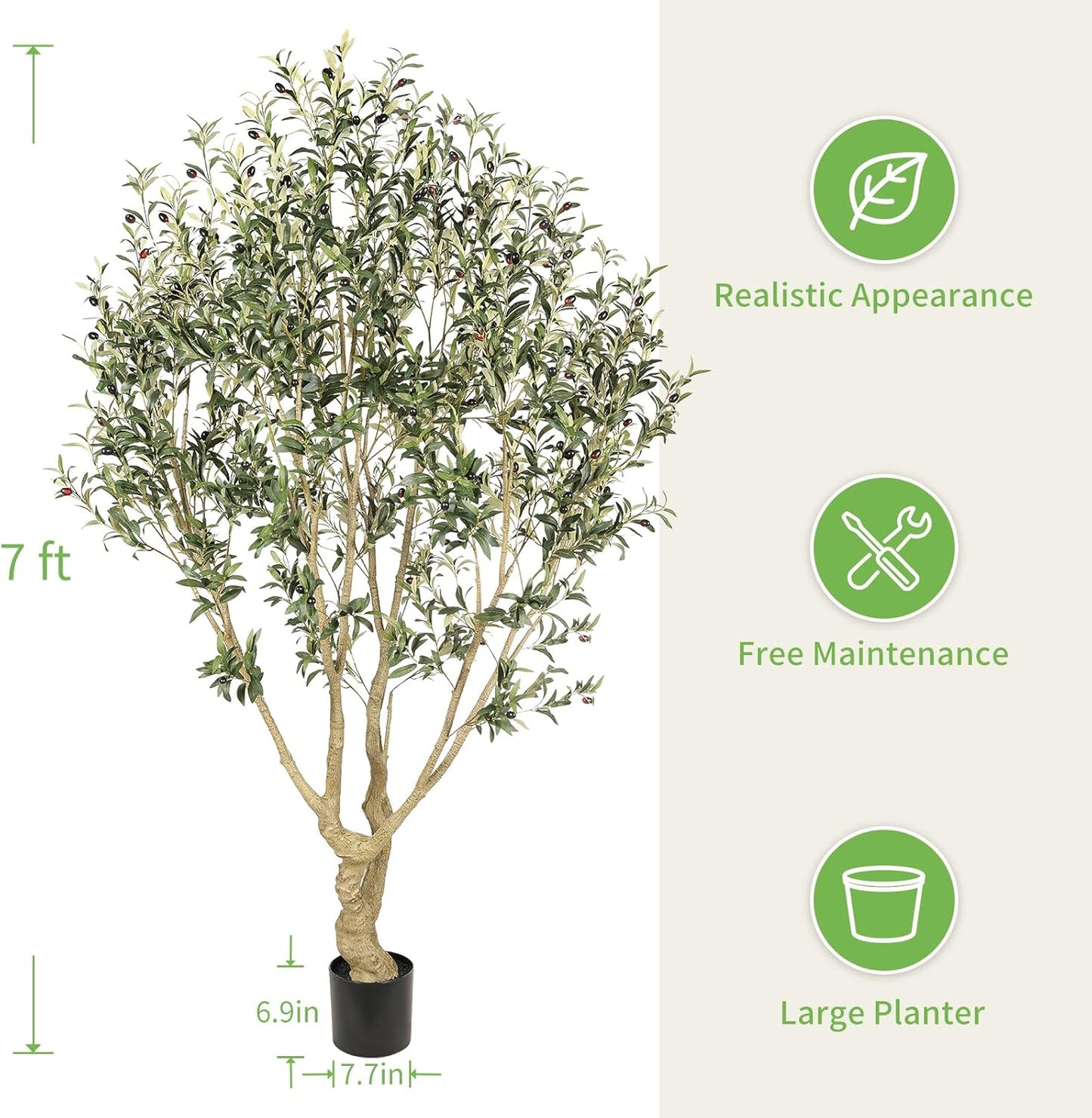 Large Artificial Olive Tree 8ft with Thick Trunk & Realistic Leaves | Tall Faux Olive Tree with Full Dense, Natural Look, Sturdy Base - Fake Olive Tree for Modern Home Office Living Room Decor