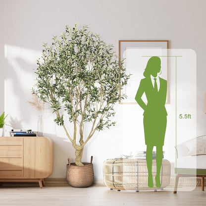 Large Artificial Olive Tree 8ft with Thick Trunk & Realistic Leaves | Tall Faux Olive Tree with Full Dense, Natural Look, Sturdy Base - Fake Olive Tree for Modern Home Office Living Room Decor