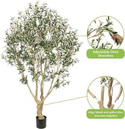 Large Artificial Olive Tree 8ft with Thick Trunk & Realistic Leaves | Tall Faux Olive Tree with Full Dense, Natural Look, Sturdy Base - Fake Olive Tree for Modern Home Office Living Room Decor