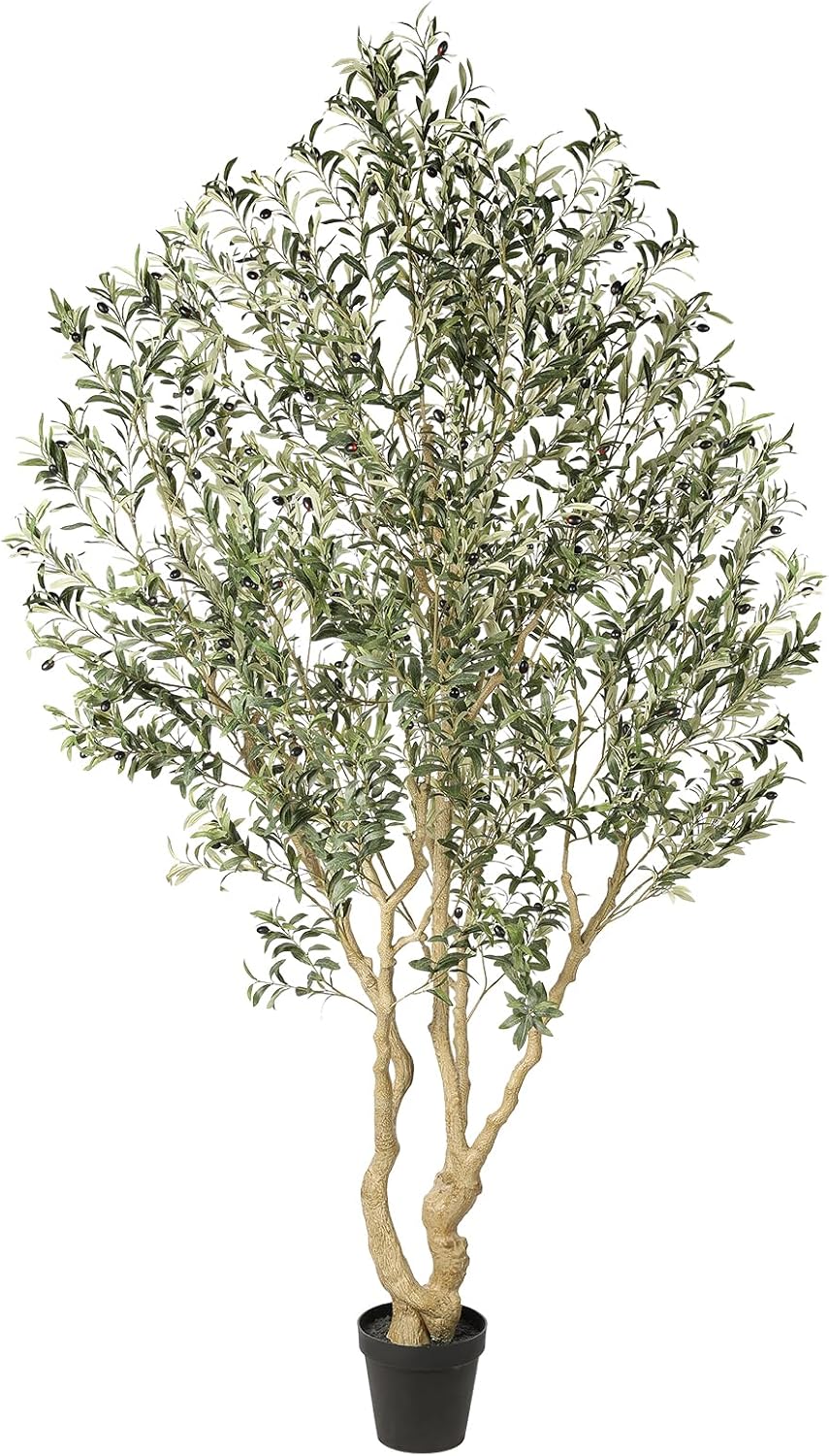 Large Artificial Olive Tree 8ft with Thick Trunk & Realistic Leaves | Tall Faux Olive Tree with Full Dense, Natural Look, Sturdy Base - Fake Olive Tree for Modern Home Office Living Room Decor