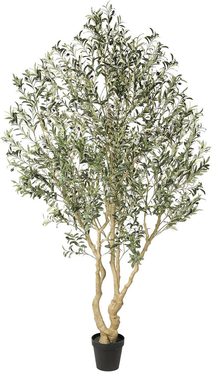 Large Artificial Olive Tree 8ft with Thick Trunk & Realistic Leaves | Tall Faux Olive Tree with Full Dense, Natural Look, Sturdy Base - Fake Olive Tree for Modern Home Office Living Room Decor
