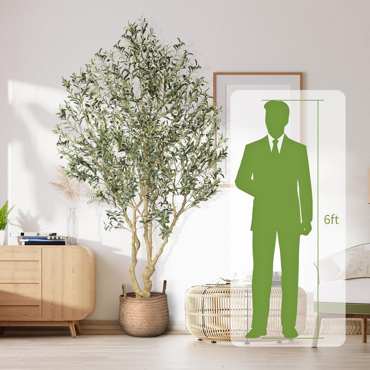 Large Artificial Olive Tree 8ft with Thick Trunk & Realistic Leaves | Tall Faux Olive Tree with Full Dense, Natural Look, Sturdy Base - Fake Olive Tree for Modern Home Office Living Room Decor