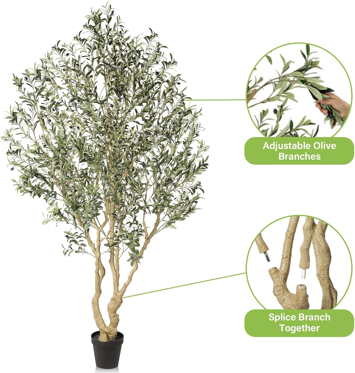 Large Artificial Olive Tree 8ft with Thick Trunk & Realistic Leaves | Tall Faux Olive Tree with Full Dense, Natural Look, Sturdy Base - Fake Olive Tree for Modern Home Office Living Room Decor