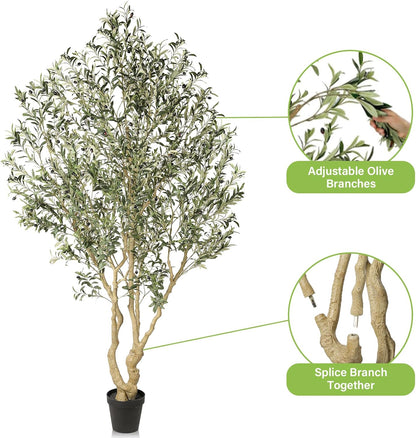 Large Artificial Olive Tree 8ft with Thick Trunk & Realistic Leaves | Tall Faux Olive Tree with Full Dense, Natural Look, Sturdy Base - Fake Olive Tree for Modern Home Office Living Room Decor