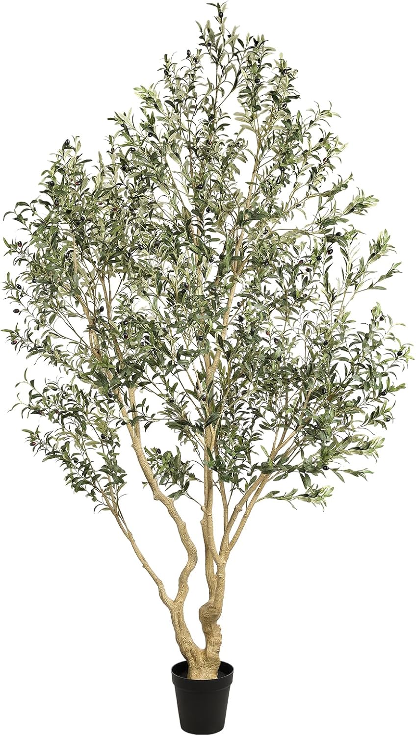 Large Artificial Olive Tree 8ft with Thick Trunk & Realistic Leaves | Tall Faux Olive Tree with Full Dense, Natural Look, Sturdy Base - Fake Olive Tree for Modern Home Office Living Room Decor