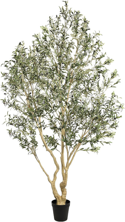 Large Artificial Olive Tree 8ft with Thick Trunk & Realistic Leaves | Tall Faux Olive Tree with Full Dense, Natural Look, Sturdy Base - Fake Olive Tree for Modern Home Office Living Room Decor