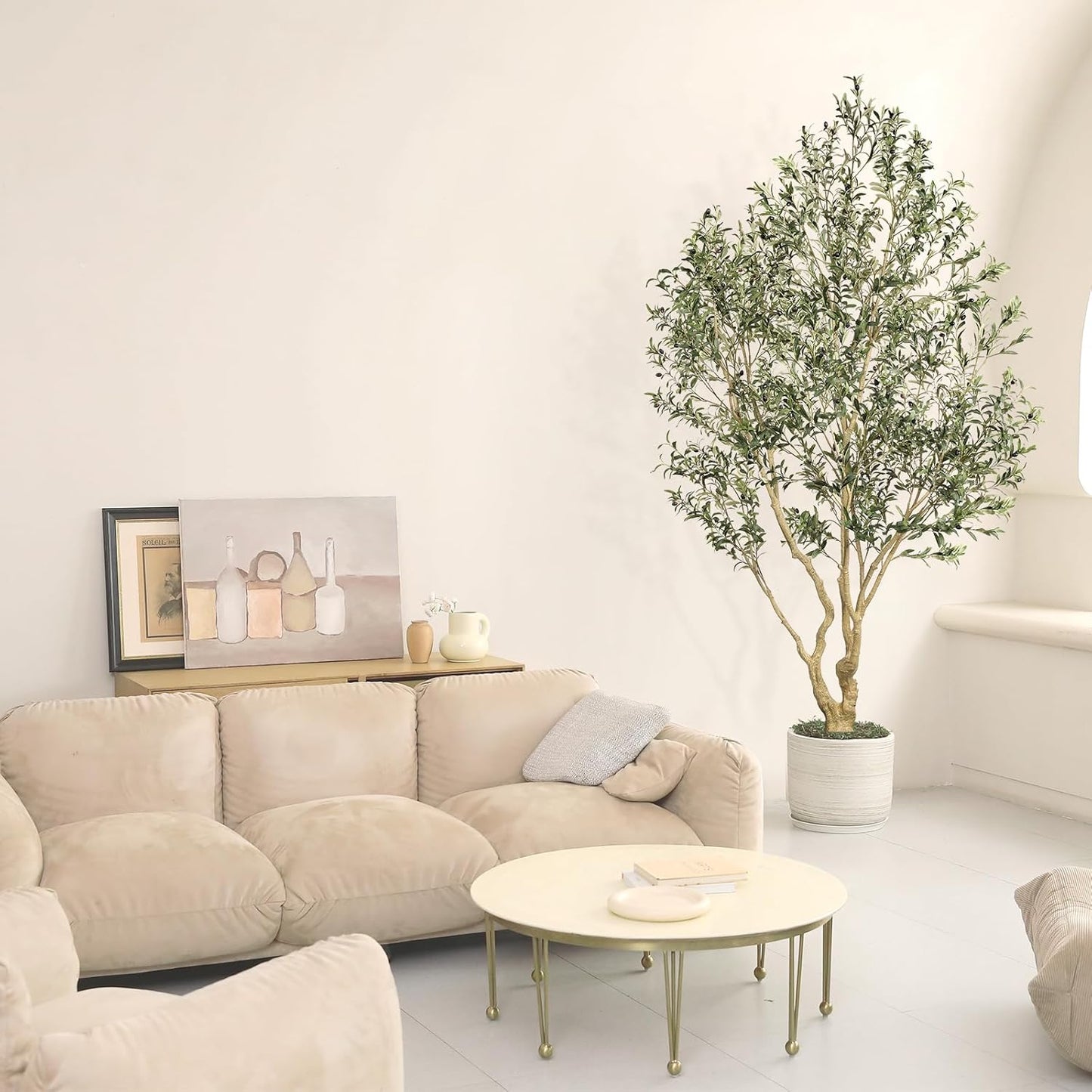 Large Artificial Olive Tree 8ft with Thick Trunk & Realistic Leaves | Tall Faux Olive Tree with Full Dense, Natural Look, Sturdy Base - Fake Olive Tree for Modern Home Office Living Room Decor