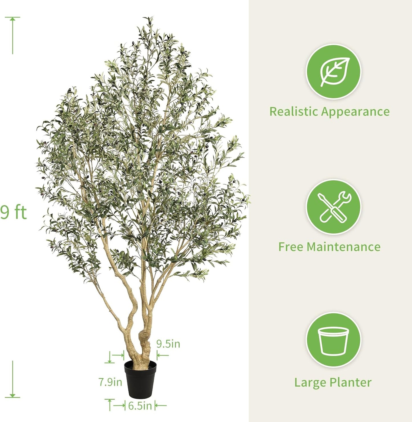 Large Artificial Olive Tree 8ft with Thick Trunk & Realistic Leaves | Tall Faux Olive Tree with Full Dense, Natural Look, Sturdy Base - Fake Olive Tree for Modern Home Office Living Room Decor