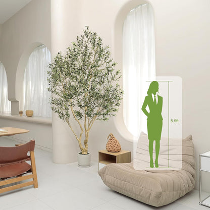 Large Artificial Olive Tree 8ft with Thick Trunk & Realistic Leaves | Tall Faux Olive Tree with Full Dense, Natural Look, Sturdy Base - Fake Olive Tree for Modern Home Office Living Room Decor