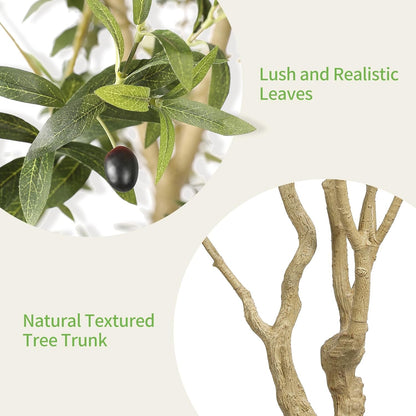 Large Artificial Olive Tree 8ft with Thick Trunk & Realistic Leaves | Tall Faux Olive Tree with Full Dense, Natural Look, Sturdy Base - Fake Olive Tree for Modern Home Office Living Room Decor