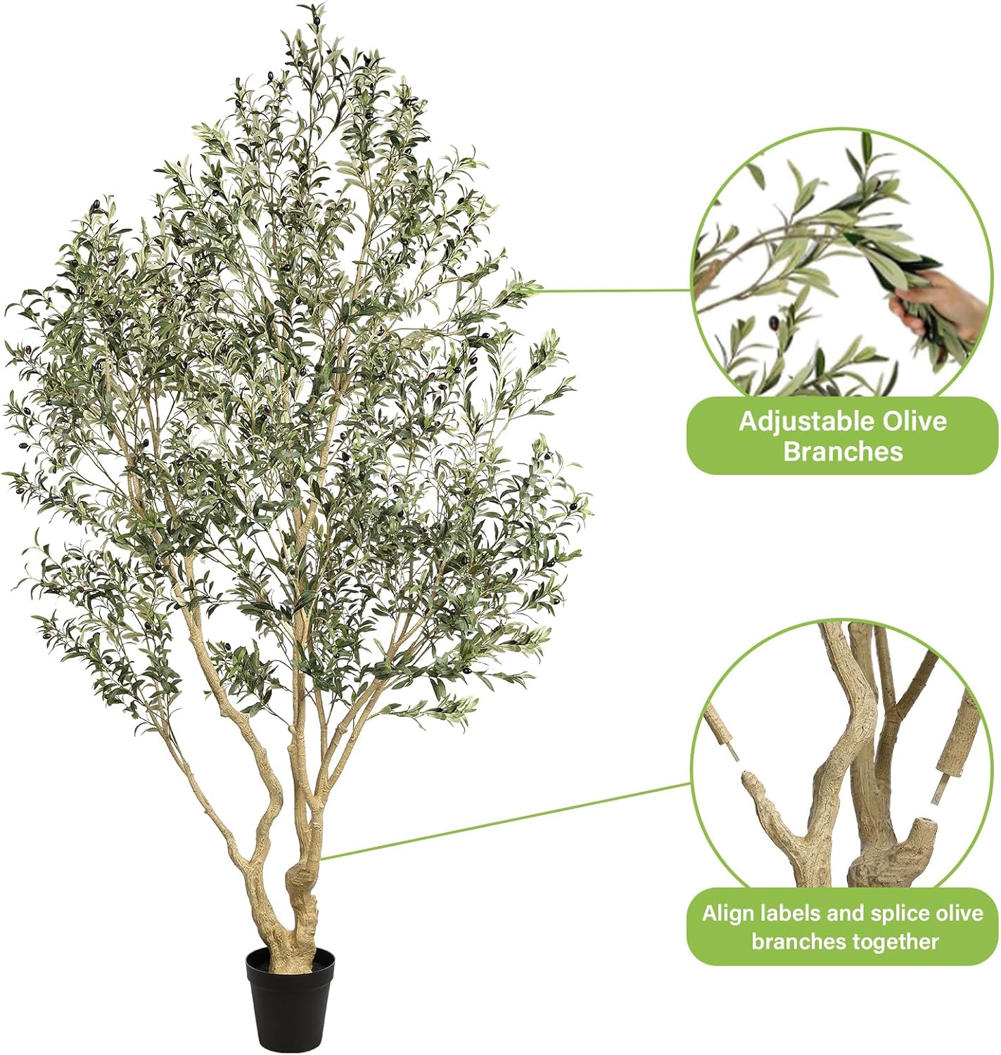 Large Artificial Olive Tree 8ft with Thick Trunk & Realistic Leaves | Tall Faux Olive Tree with Full Dense, Natural Look, Sturdy Base - Fake Olive Tree for Modern Home Office Living Room Decor