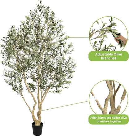 Large Artificial Olive Tree 8ft with Thick Trunk & Realistic Leaves | Tall Faux Olive Tree with Full Dense, Natural Look, Sturdy Base - Fake Olive Tree for Modern Home Office Living Room Decor