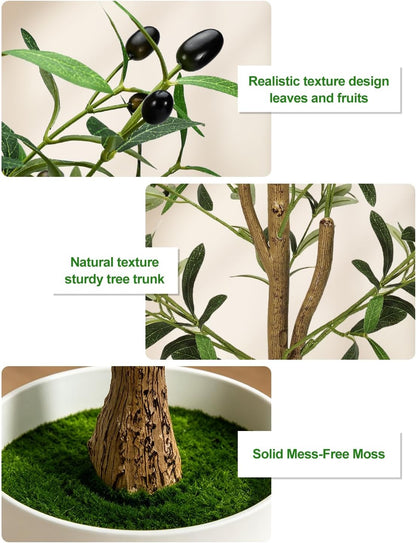 Olive Trees Artificial Indoor 6Ft Tall Faux Plants Large Fake Olivos Tree | Dynamic Lighted Decor,With White Planter & Woven Basket,Realistic Branches and Fruits For Home Hotel Lobbies Office