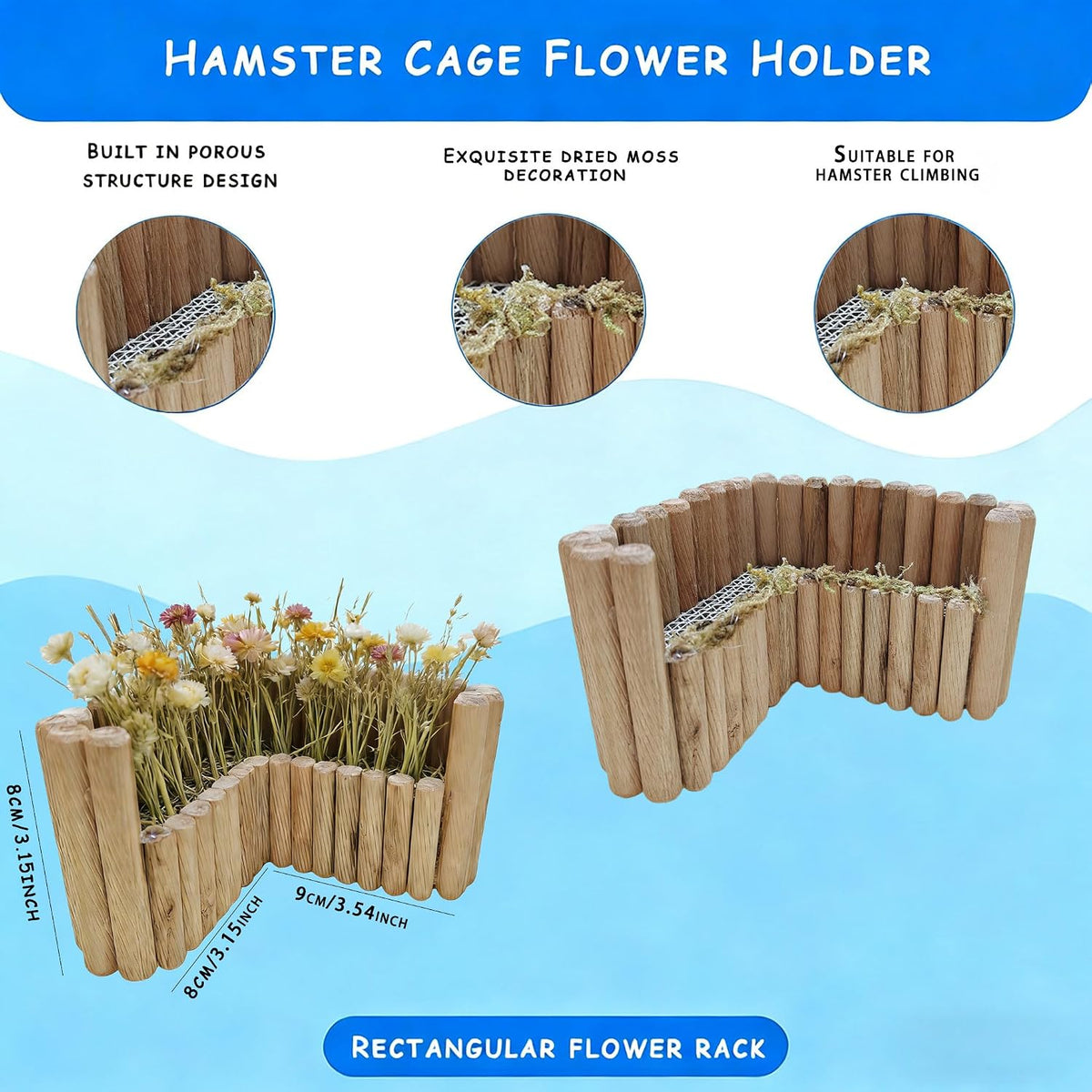 Hamster Natural Wood Flower Foraging Holder, Interactive Feeding Stand Habitat Accessories for Small Pets Hamsters Guinea Pigs Dwarf Gerbils (Yellow, 8x13.5cm)