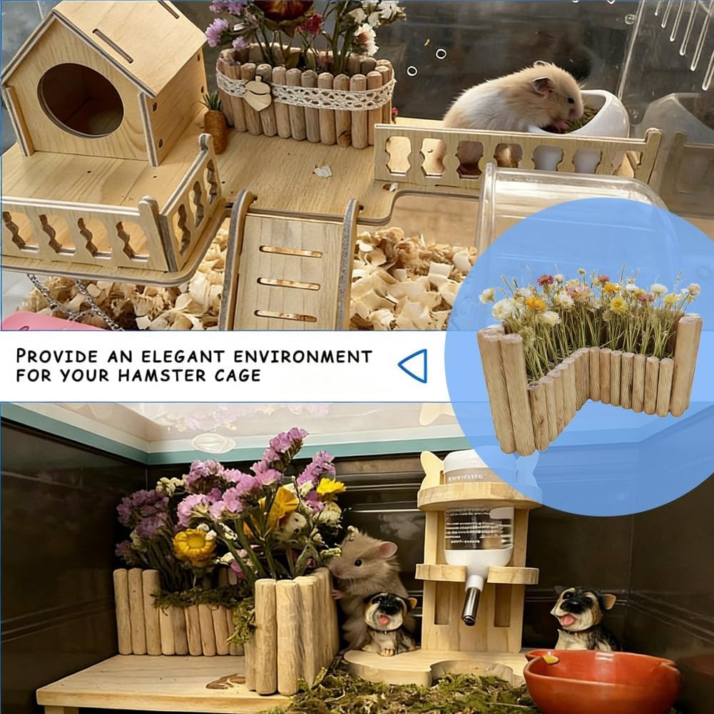 Hamster Natural Wood Flower Foraging Holder, Interactive Feeding Stand Habitat Accessories for Small Pets Hamsters Guinea Pigs Dwarf Gerbils (Yellow, 8x13.5cm)