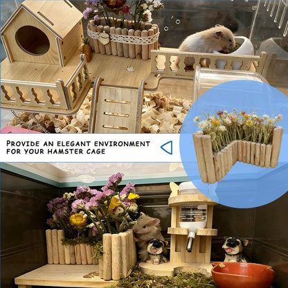 Hamster Natural Wood Flower Foraging Holder, Interactive Feeding Stand Habitat Accessories for Small Pets Hamsters Guinea Pigs Dwarf Gerbils (Yellow, 8x13.5cm)