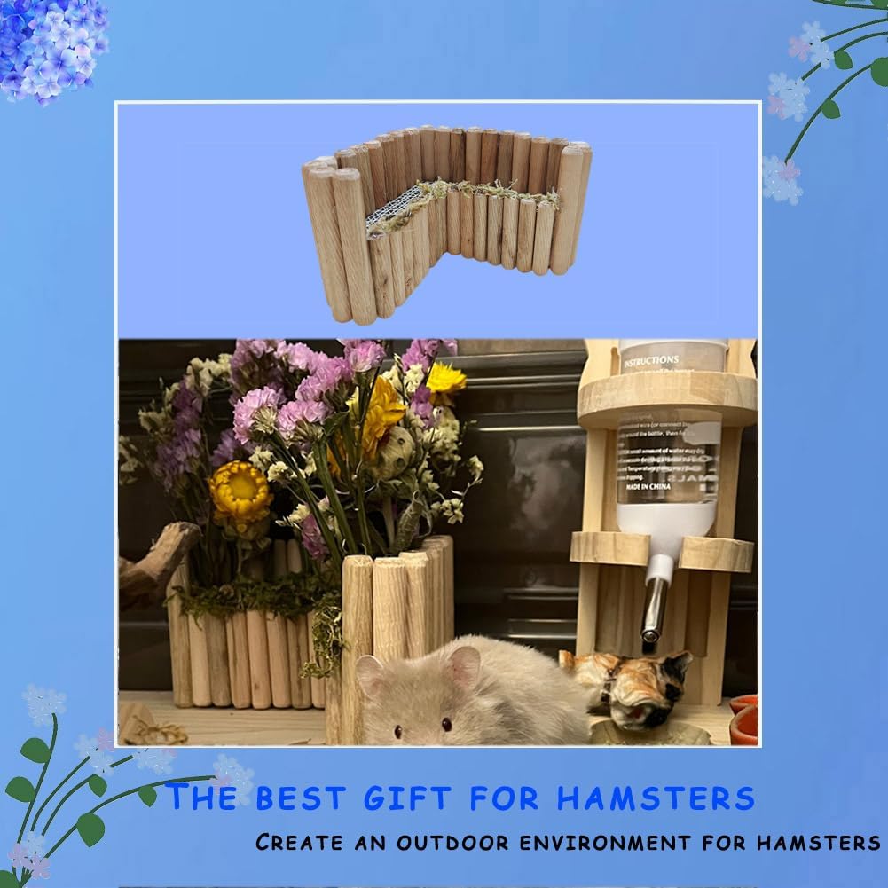 Hamster Natural Wood Flower Foraging Holder, Interactive Feeding Stand Habitat Accessories for Small Pets Hamsters Guinea Pigs Dwarf Gerbils (Yellow, 8x13.5cm)