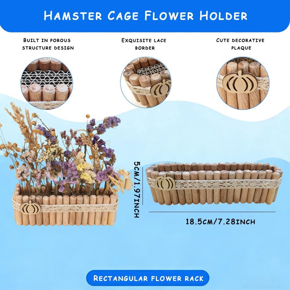 Hamster Natural Wood Flower Foraging Holder, Interactive Feeding Stand Habitat Accessories for Small Pets Hamsters Guinea Pigs Dwarf Gerbils (Yellow, 8x13.5cm)