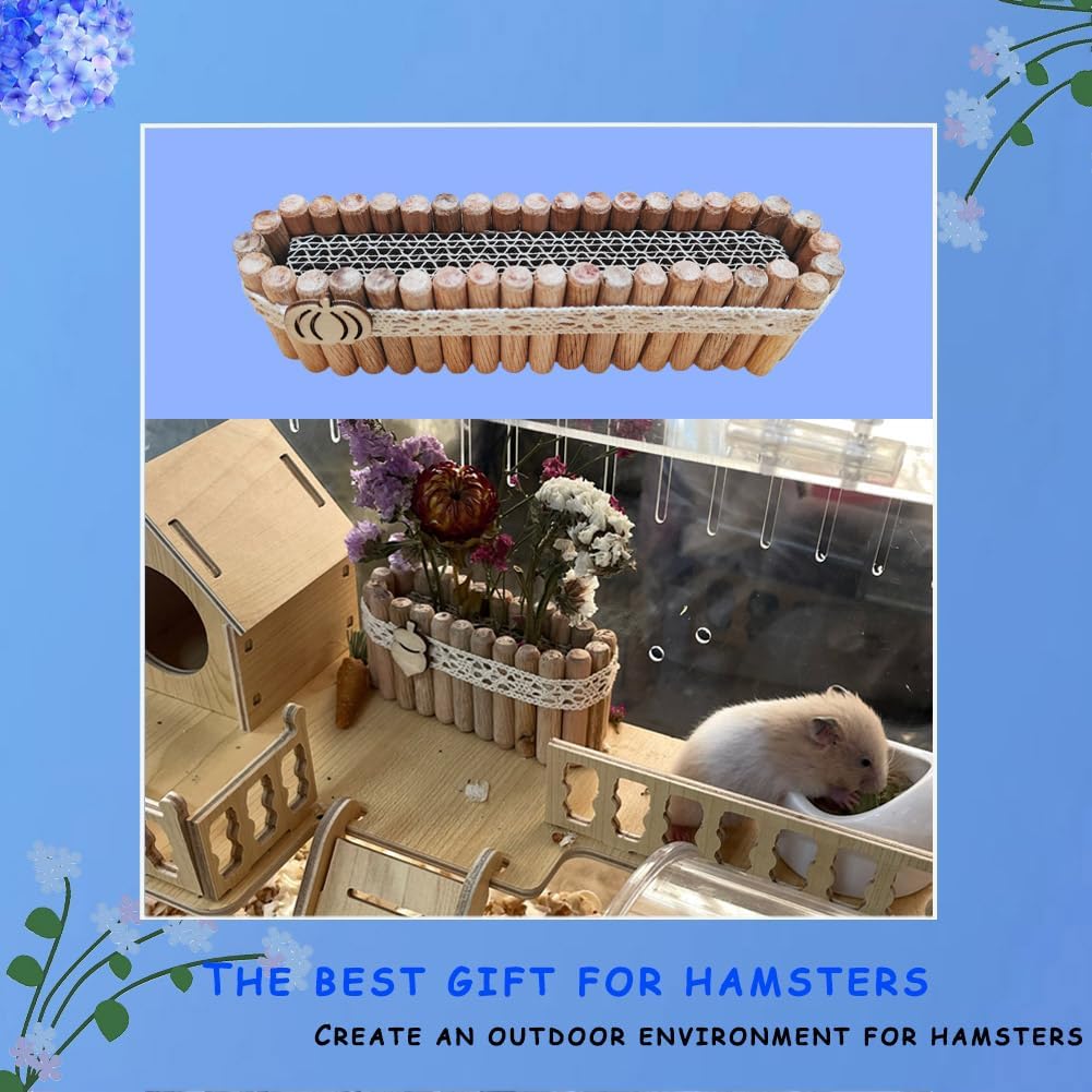 Hamster Natural Wood Flower Foraging Holder, Interactive Feeding Stand Habitat Accessories for Small Pets Hamsters Guinea Pigs Dwarf Gerbils (Yellow, 8x13.5cm)