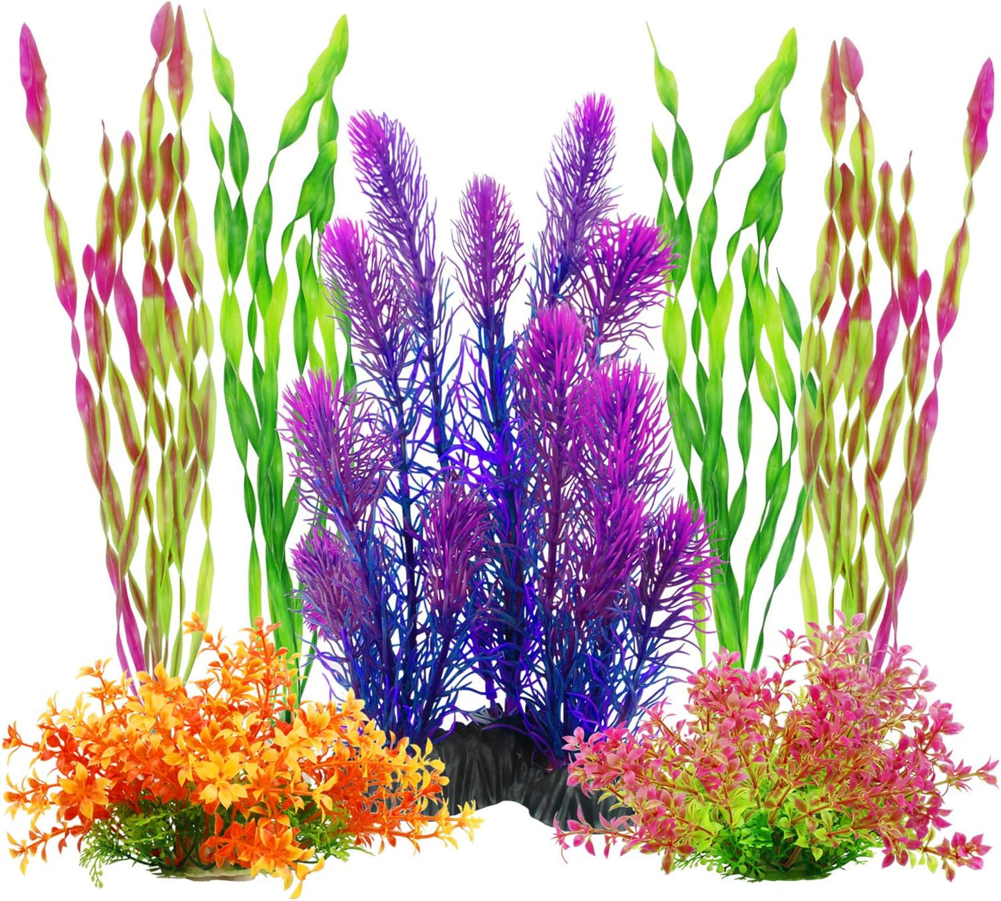 Artificial Aquarium Plants, Plastic Fish Tank Plants for Aquarium Decorations, Pack of 7 (Style B)