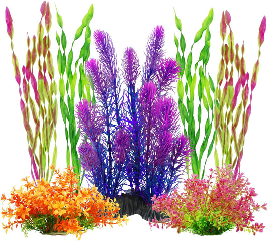 Artificial Aquarium Plants, Plastic Fish Tank Plants for Aquarium Decorations, Pack of 7 (Style B)