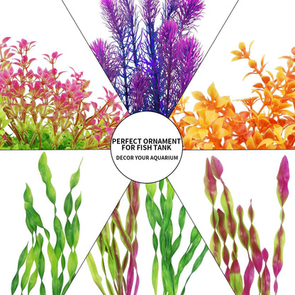 Artificial Aquarium Plants, Plastic Fish Tank Plants for Aquarium Decorations, Pack of 7 (Style B)